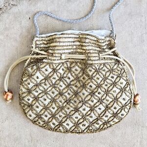 Sequin Beaded Satin India Wedding Drawstring Evening Prom Crossbody Shou…